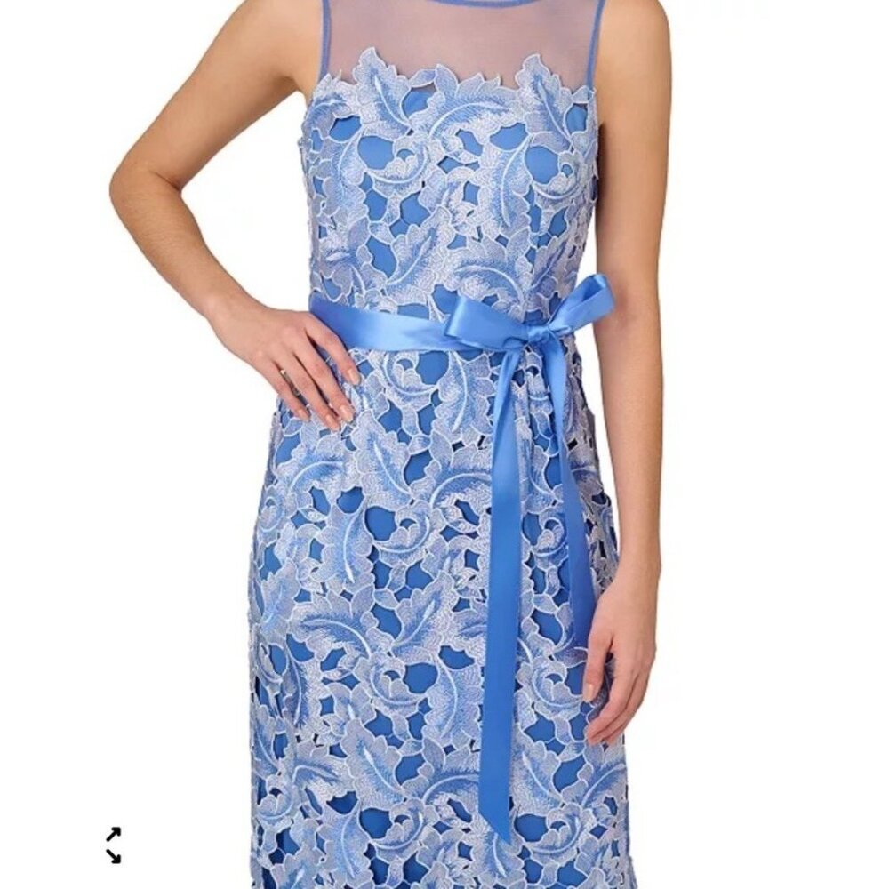 New Adrianna Papell Womens Illusion Neck Tonal Lace Gown Dress, Blue Sz 8 NWT - Picture 5 of 12